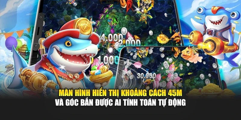 Màn hình hiển thị khoảng cách 45m và góc bắn được AI tính toán tự động